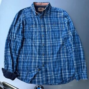Boston Traders Blue plaid flannel shirt with button-up collar